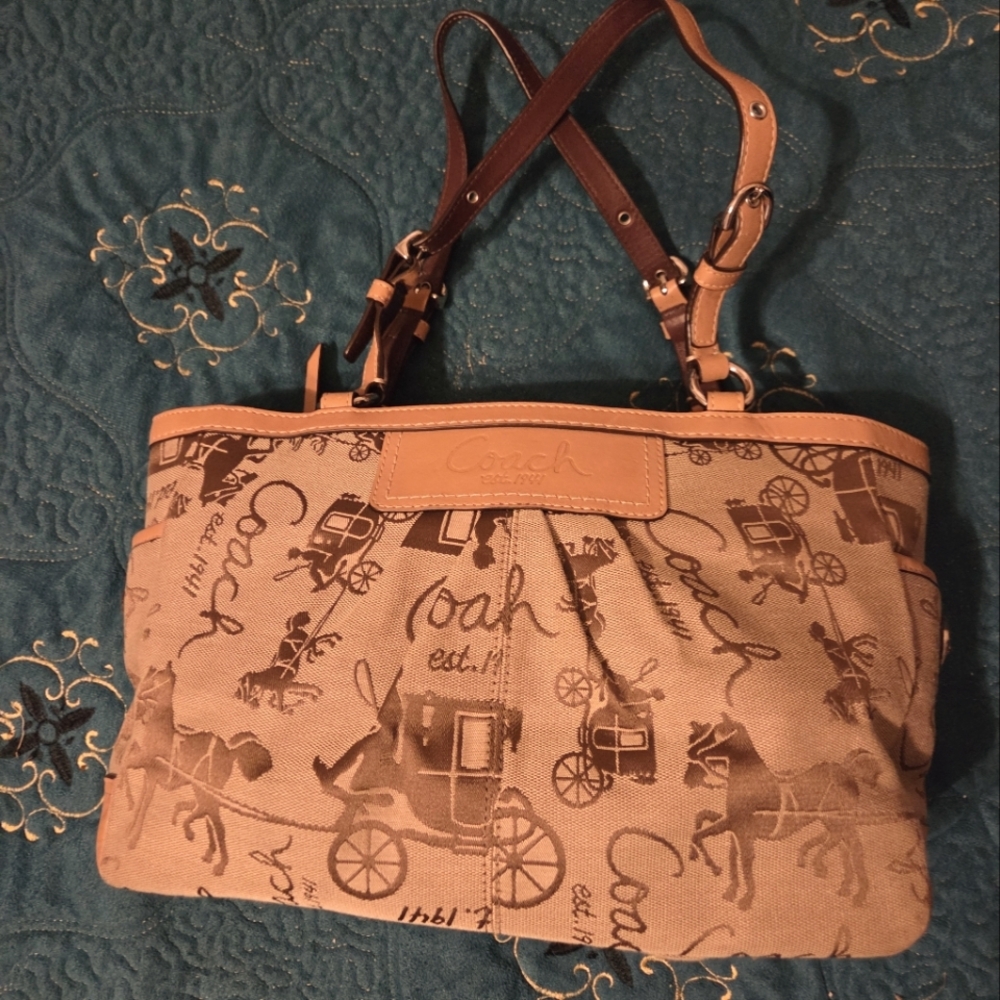 Coach Tan and Brown Shoulder Bag with Classic Design